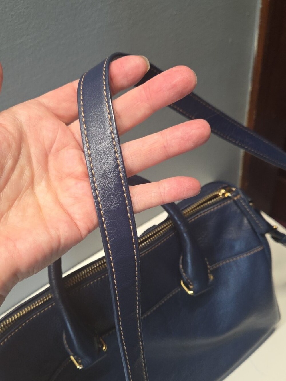 UGG Navy Pebble Leather Satchel with Top Handles - Picture 12 of 12